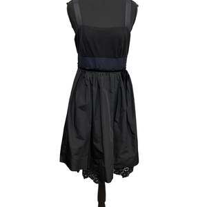 BCBG Maxazria Woven Black Dress with Eyelet Hem Adj Strap Formal Cocktail Size 8